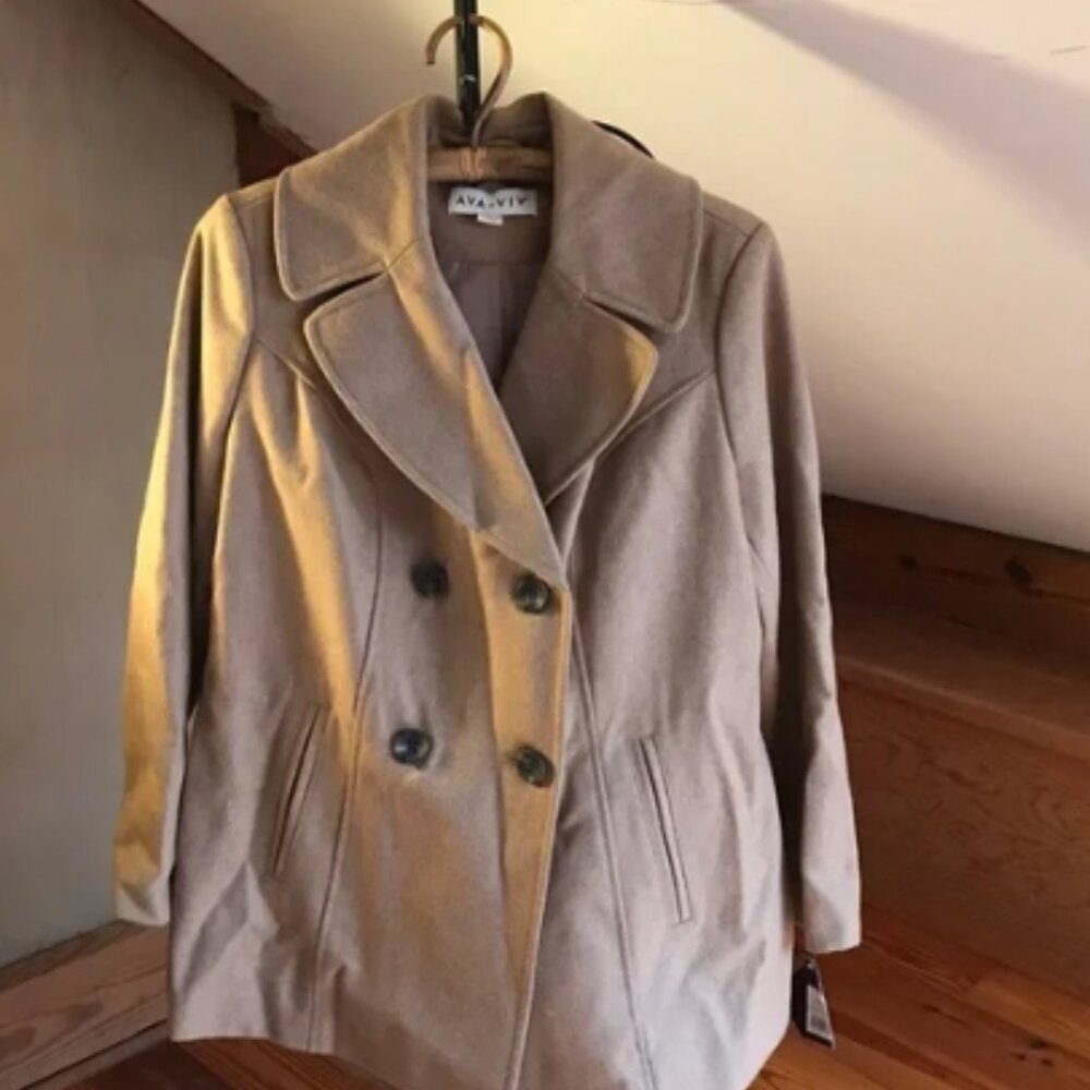 Ava & Viv Camel Double Breasted Wool Pea Coat, NWT, X 16/18